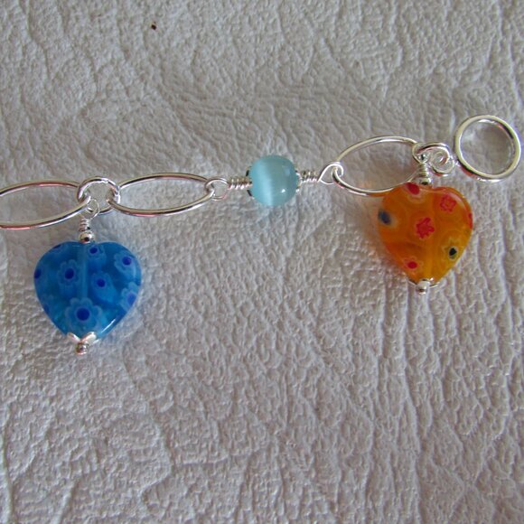 Sterling Silver Glass Beads and Heart Charms Bracelet - NEW - Picture 6 of 10